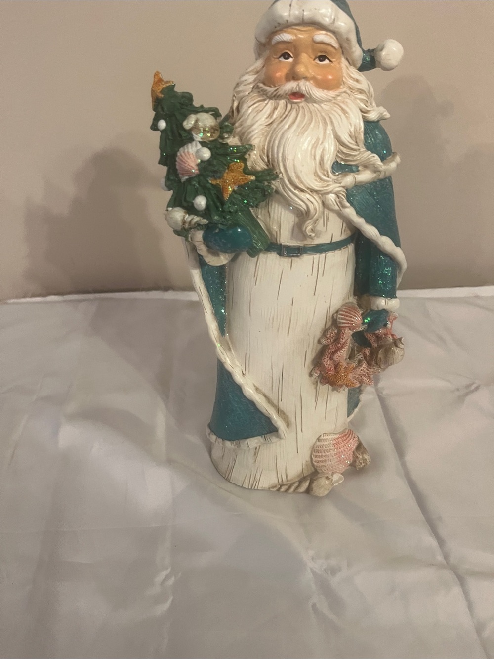 Coastal Teal Santa Figurine with Seashell Accents - Home Accents Decor